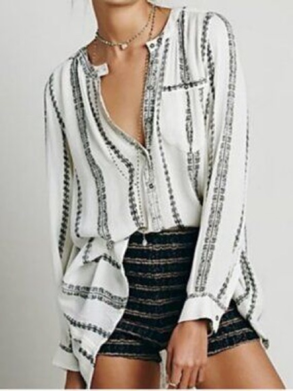 Free People Striped Button Front Blouse